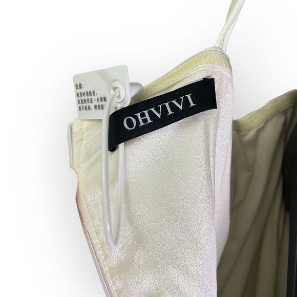 OHVIVI Off-White Applique See Through Tulle Prom Formal Dress Cherry Blossom - Picture 14 of 16